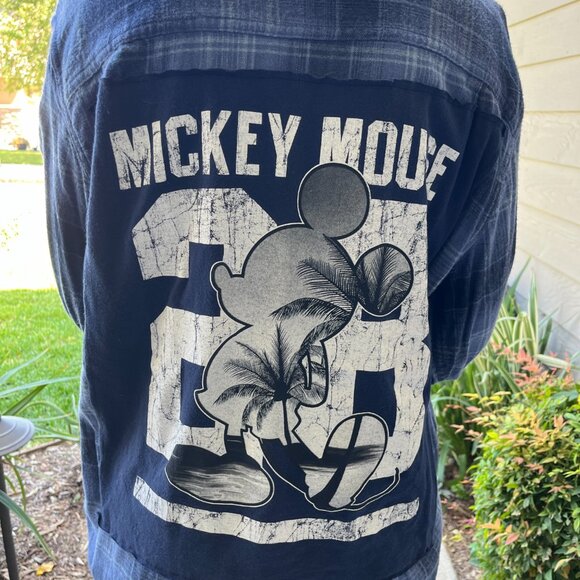 Mickey Mouse Flannel Shirt upcycled one of a kind unisex Large - Picture 1 of 4